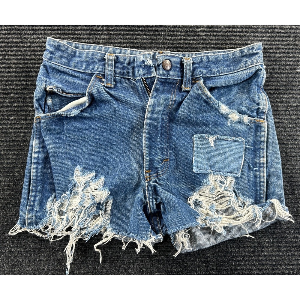 Branders Cutoff Shorts Women XS Blue Denim Cotton Mid Rise Frayed Hem Distressed